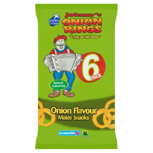 Golden Cross Johnny's Onion Rings Onion Flavour Maize Snacks 6 X 12g